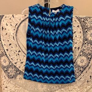Calvin Klein Blue and Black Chevron Blouse NWT Size Small